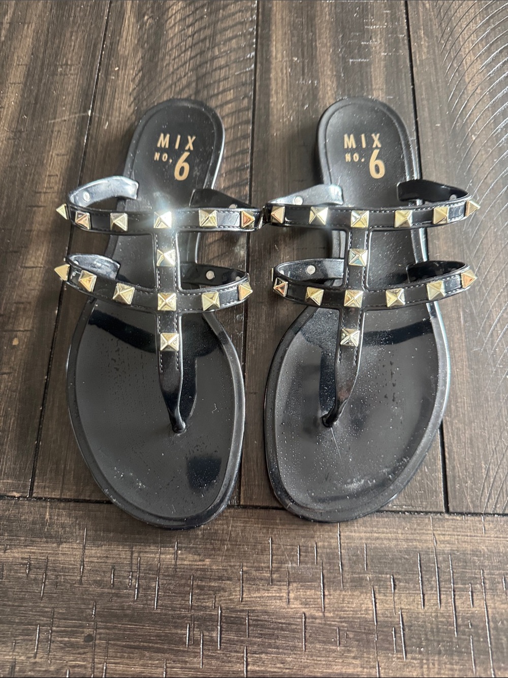 Mix No. 6 Black Jelly Sandals with Gold Pyramid Studs
